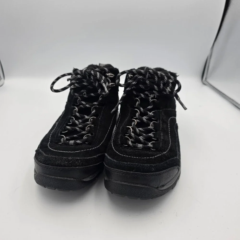 Ryka Women's Black Suede Fur Lined‎ Winter Boots Lace Up Comfort Size 7W